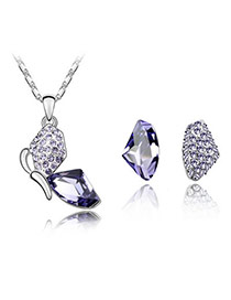Sapphire Purple Butterfly Alloy Crystal Sets