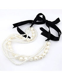Recycled White Bow Tie Imitate Pearl Pearl Bib Necklaces