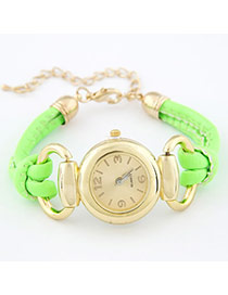 Diy Green Fluorescence Color Pu Leather Alloy Fashion Watches