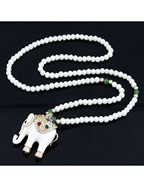 Huge White Cute Elephant Pendant Alloy Beaded Necklaces