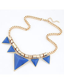 Famale Blue Triangle Alloy Resin Bib Necklaces