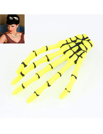 Cheap Bright Yellow Skeleton Hands Design Alloy Korean Brooches