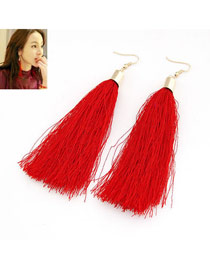 Rugged Bright Red Elegant Tassels Design Alloy Korean Earrings