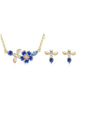 Plus Size Dark Blue Sakura With Bee Design Austrian Crystal Crystal Sets