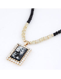 Girls Black Bling Square Design Alloy Beaded Necklaces