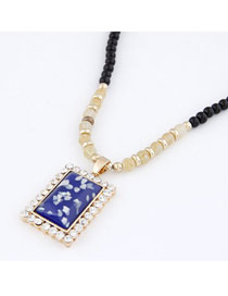 Polaris Dark Blue Bling Square Design Alloy Beaded Necklaces
