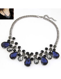 Initial Sapphire Gemstone Decorated Water Drop Design Alloy Bib Necklaces