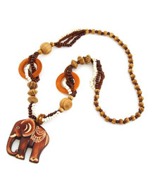 Personaliz Coffee Elephant Shape Pendant Wood Beaded Necklaces