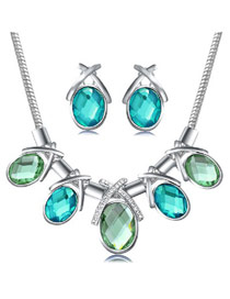 Huge Silver Color Luxury Gemstone Decorated Design Alloy Jewelry Sets
