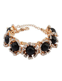 Collar Black Round Gemstone Decorated Design Alloy Fashion Bracelets