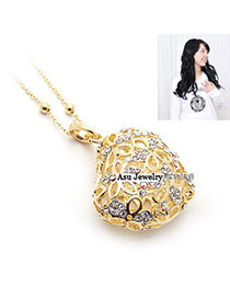 Glam Gold Color Hollow Out  Heart Shape Alloy Beaded Necklaces