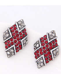 Fashion Red Geometric Shape Diamond Decorated Earrings