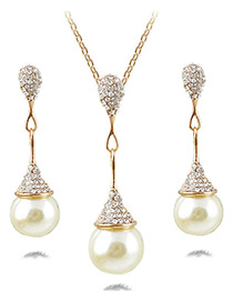Fashion Champagne Pearls&diamond Decorated Jewelry Sets