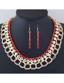 Fashion Red+gold Color Diamond Decorated Simple Jewelry Set
