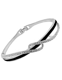Fashion Silver Color+black Diamond Decorated Simple Bracelet