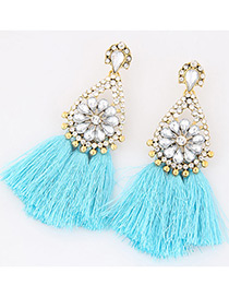 Fashion Light Blue Diamond&tassel Decorated Simple Earrings
