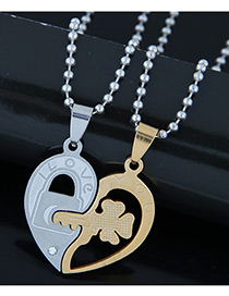 Trendy Gold Color+silver Color Key&lock Pendant Decorated Heart Shape Necklace