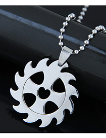 Trendy Silver Color Fire Wheel Pendant Decorated Pure Color Necklace