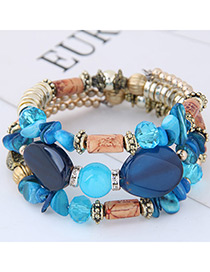 Fashion Blue+navy Color Matching Decorated Multi-layer Bracelet