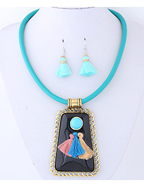 Trendy Blue+green Tassel Decorated Sector Shape Jewelry Sets