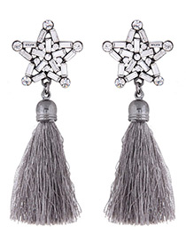 Bohemia Gray Star Shape Decorated Tassel Earrings