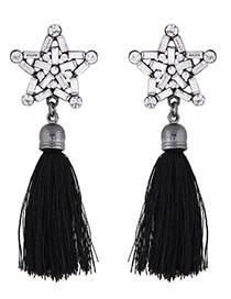 Bohemia Black Star Shape Decorated Tassel Earrings