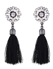 Bohemia Black Round Shape Decorated Tassel Earrings