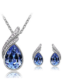 Elegant Blue Oval Shape Diamond Decorated Jewelry Sets