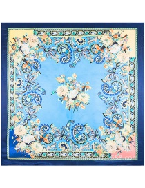 Fashion Lake Blue Cashew Nuts&flower Pattern Decorated Square Shape Scarf