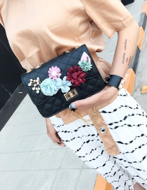 Fashion Black Flower Decorated Square Shape Pure Color Shoulder Bag