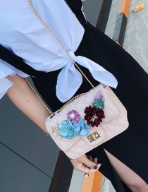 Fashion Pink Flower Decorated Square Shape Pure Color Shoulder Bag