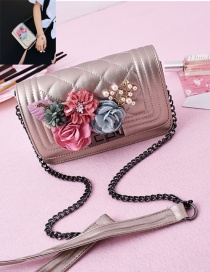 Fashion Multi-color Pearl&flower Decorated Square Shape Pure Color Shoulder Bag