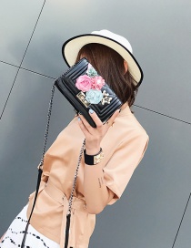 Fashion Black Pearl&flower Decorated Square Shape Pure Color Shoulder Bag