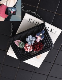 Fashion Black+pink Flower Decorated Square Shape Pure Color Shoulder Bag