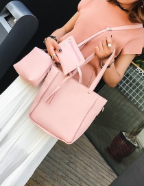 Fashion Pink Tassel Decorated Pure Color Handbag (3 Pcs)