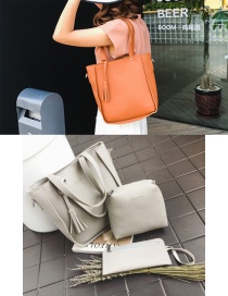 Fashion Gray Tassel Decorated Pure Color Handbag (5 Pcs)