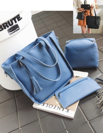 Fashion Blue Tassel Decorated Pure Color Handbag (7 Pcs)