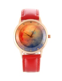Fashion Red Stars Pattern Decorated Pure Color Watch