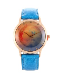 Fashion Blue Stars Pattern Decorated Pure Color Watch