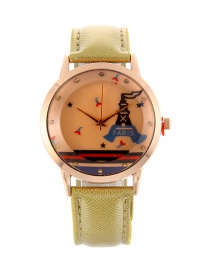 Fashion Gold Color Tower Pattern Decorated Pure Color Watch