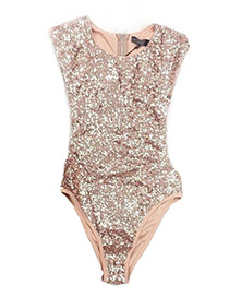 Sexy Pink Sequins Decorated Pure Color Onepiece Bikini