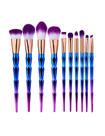 Fashion Purple+blue Color Matching Decorated Simple Makeup Brush(10pcs)