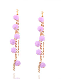 Fashion Light Purple Pom Ball Earrings Tassel Pure Color Earrings