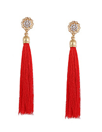Bohemia Red Long Tassel Decorated Earrings