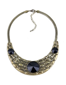 Fashion Gold Color Oval Shape Diamond Decorated Arc Shape Necklace