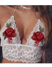 Sexy White Embroidery Flower Decorated Hollow Out Bra