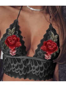 Sexy Black Embroidery Flower Decorated Hollow Out Bra