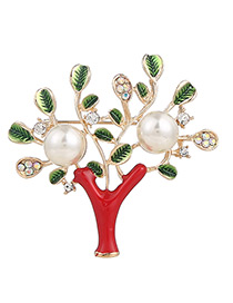 Fashion Multi-color Diamond&pearl Decorated Tree Shape Simple Brooch