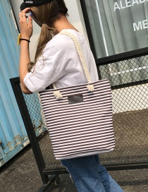 Fashion Brown Stripe Pattern Decorated Pure Color Shoulder Bag
