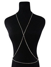 Fashion Silver Color Diamond Decorated Cross Design Body Chain